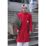Cho Thuê Áo Dài Đỏ Vân Gỗ Nút Ngọc Bội (Doziva)