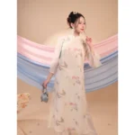 Cho Thuê Áo Dài Nữ Trắng Voan Tơ 4 Tà Thêu Bướm