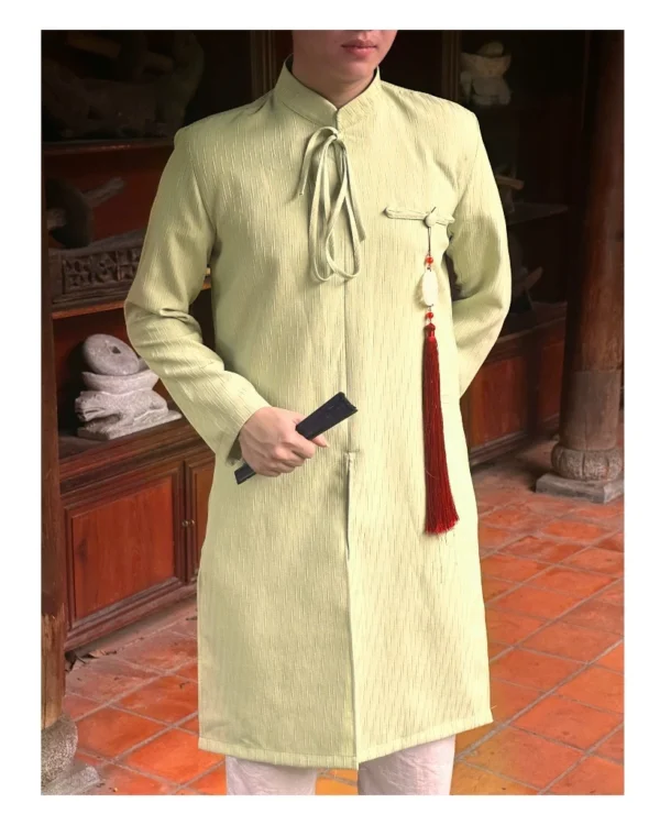 Cho Thuê Áo Dài Xanh Lá Dứa Vân Gỗ Ngọc Bội (Doziva)