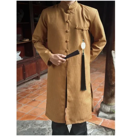 Cho Thuê Áo Dài Nâu Vân Gỗ Nút Ngọc Bội (Doziva)