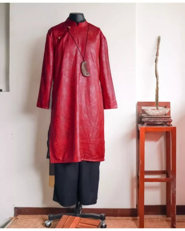 Cho Thuê Áo Dài Nam Đỏ Trình Gấm Da Magnus