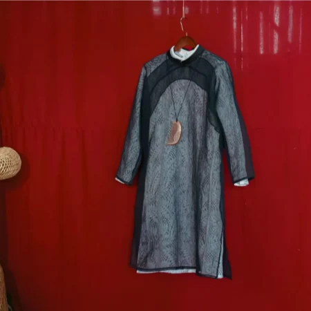 Cho Thuê Áo Dài Nam Tơ Đen Ca Dao Voan 2 Lớp Magnus