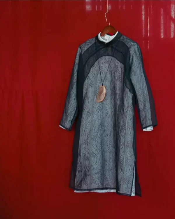 Cho Thuê Áo Dài Nam Tơ Đen Ca Dao Voan 2 Lớp Magnus