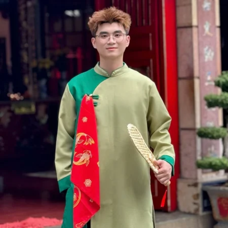 Cho Thuê Áo Dài Nam Xanh Lá Trơn