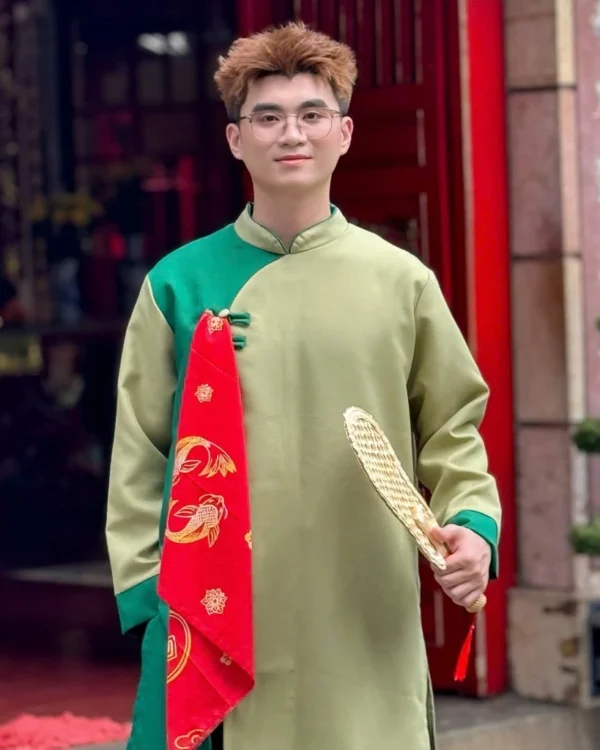 Cho Thuê Áo Dài Nam Xanh Lá Trơn