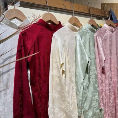 Cho Thuê Áo Dài Nữ Hoạ Tiết Trúc Ngọc 5 Màu Trắng, Kem, Đỏ, Hồng, Xanh Lá (Có Bigsize)