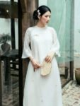 Cho Thuê Áo Dài Nữ Trắng Đính Nơ Zamy