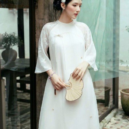 Cho Thuê Áo Dài Nữ Trắng Đính Nơ Zamy