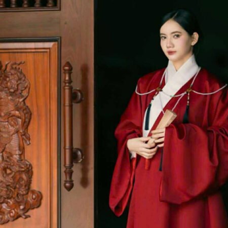 Cho Thuê Giao Lĩnh Đỏ Viền Trắng Váy Xanh