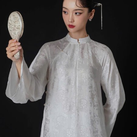 Cho Thuê Áo Dài Nữ Cổ Trụ Đồng Tiền Nút Ngọc Trai