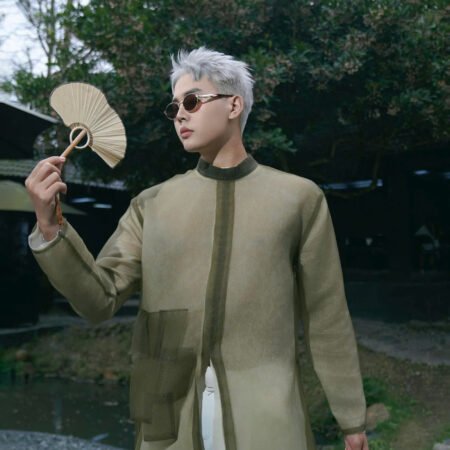 Cho Thuê Áo Dài Nam Xanh Rêu Magnus Voan 2 Lớp