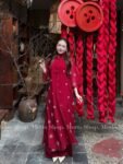 Cho Thuê Áo Dài Nữ Đỏ Thêu Hoa Mai
