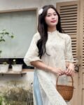 Cho Thuê Áo Dài Nữ Xanh Thêu Hoa Hiểu Dung Havana