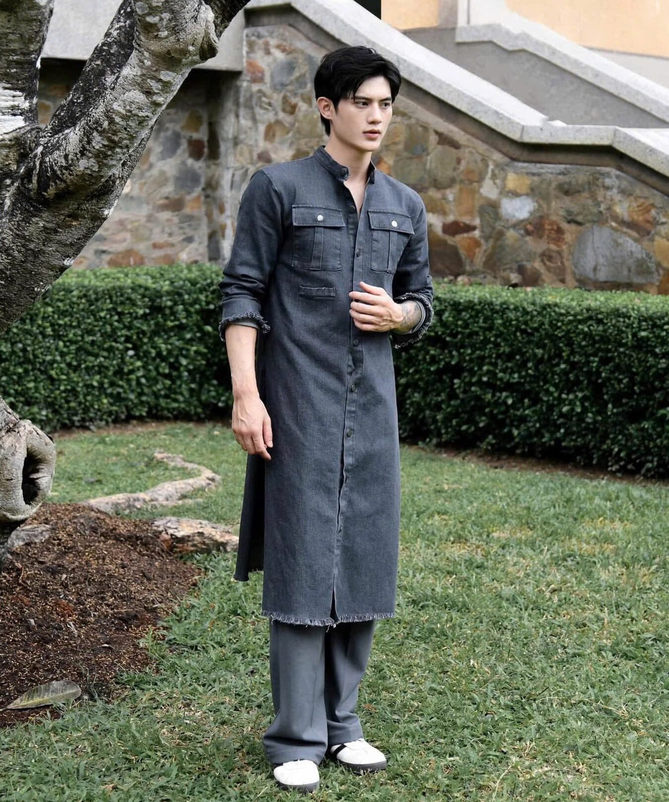 Cho Thuê Áo Dài Nam Xám Denim