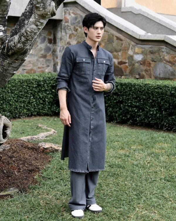 Cho Thuê Áo Dài Nam Xám Denim