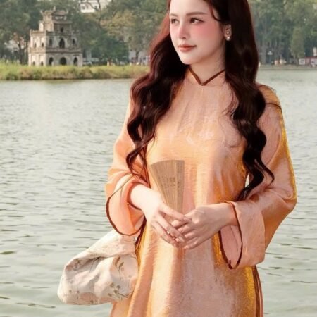 Cho Thuê Áo Dài Nữ Vàng Cổ Trụ Hoa Ngọc