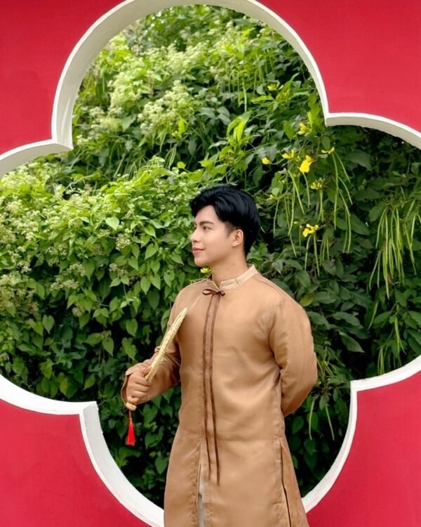 Cho Thuê Áo Dài Nâu Voan Xẻ Tà Thắt Nơ