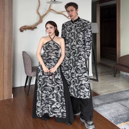 Cho Thuê Áo Dài Nam Lưới Phối Hoạ Tiết Rồng