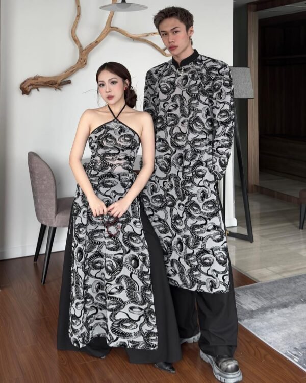Cho Thuê Áo Dài Nam Lưới Phối Hoạ Tiết Rồng