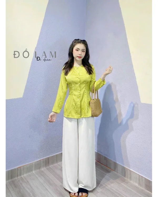 Cho Thuê Set Bà Ba Cổ Tròn Hoa Chìm Xanh Cốm (Có Bigsize)