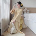 Cho Thuê Áo Dài Nữ Vàng Ánh Dương Đính Hoa Ngọc Trai (Có Bigsize)