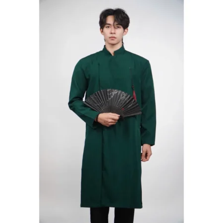 Cho Thuê Áo Dài Nam Xanh Cúc Bấm