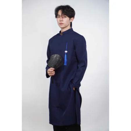 Cho Thuê Áo Dài Nam Xanh Dương Cúc Bấm