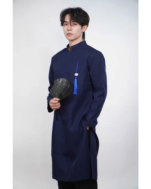 Cho Thuê Áo Dài Nam Xanh Dương Cúc Bấm