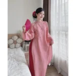 Cho Thuê Áo Dài Hồng Vân Yên Đính Hoa Ngọc Trai (Có Bigsize)