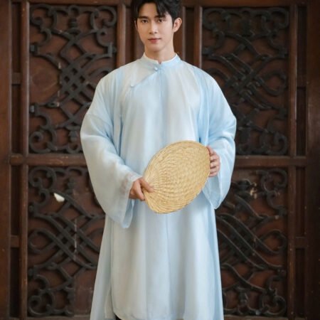 Cho Thuê Áo Dài Nam Ngũ Thân 3 Lớp Đan Tơ Xanh Biển