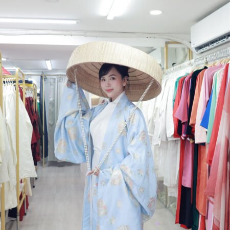 Cho Thuê Áo Đối Khâm Xanh Nhạt Thêu Họa Tiết