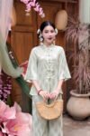 Cho Thuê Pháp Phục Xanh Gấm Đồng Tiền Tay Ngắn