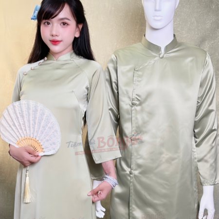Thuê Áo Dài Bưng Quả Xanh Mạ Trơn