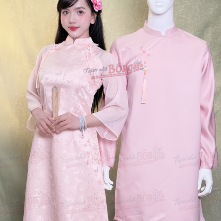 Cho Thuê Áo Dài Bưng Quả Nữ Hồng Hoạ Tiết Bướm Đính Nơ