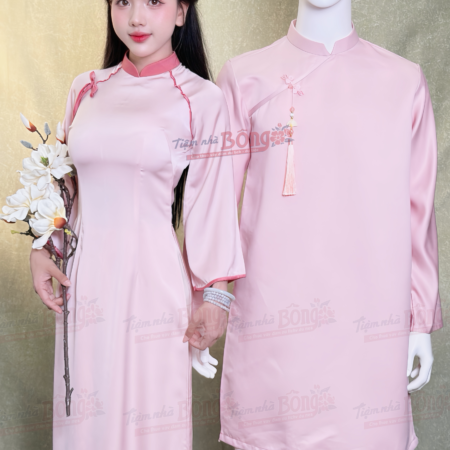 Cho Thuê Áo Dài Bưng Quả Nữ Hồng Cổ Trụ Hồng Thắt Nơ