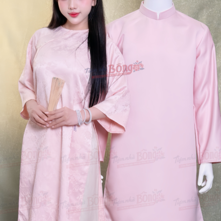Cho Thuê Áo Dài Bưng Quả Nữ Hồng Cổ Tròn Đính Ngọc Trai