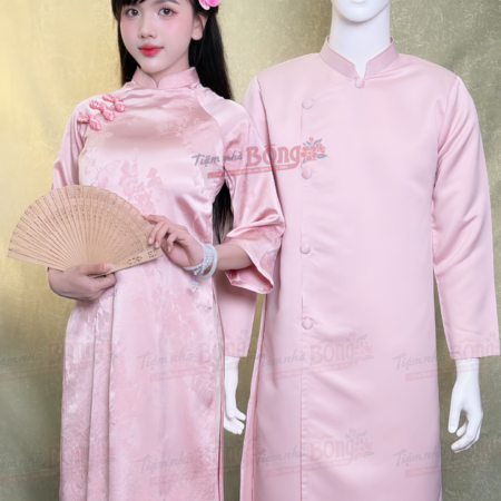 Cho Thuê Áo Dài Bưng Quả Nữ Hồng Cổ Trụ 3 Khảm Tay Loe