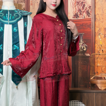 Cho Thuê Set Pháp Phục Đỏ Đô Tơ Nút Cài Ngọc