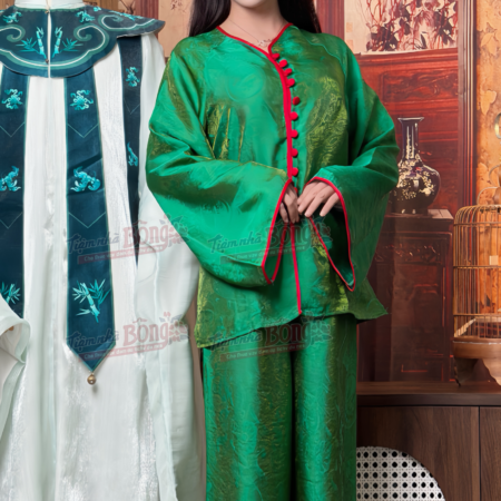 Cho Thuê Set Pháp Phục Xanh Lá Tơ Óng Viền Đỏ