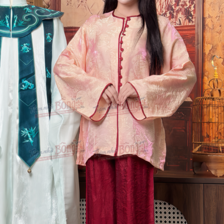 Cho Thuê Set Pháp Phục Hồng Viền Nút Đỏ