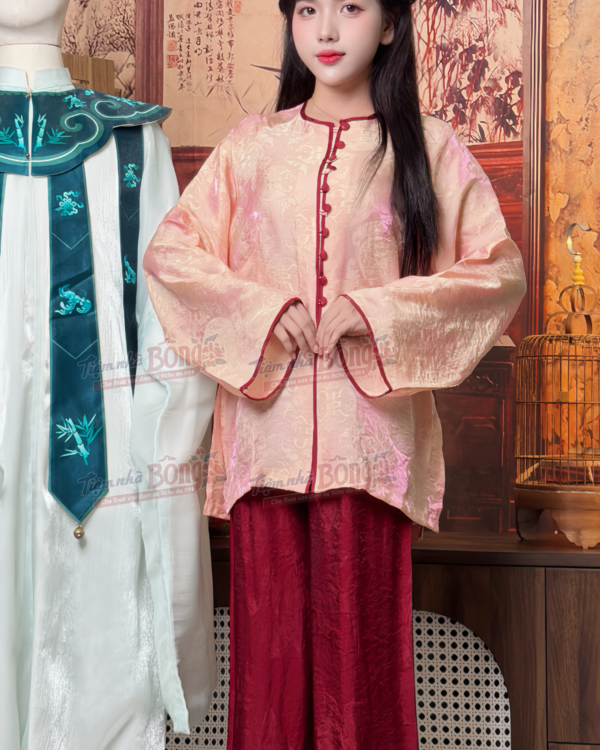 Cho Thuê Set Pháp Phục Hồng Viền Nút Đỏ
