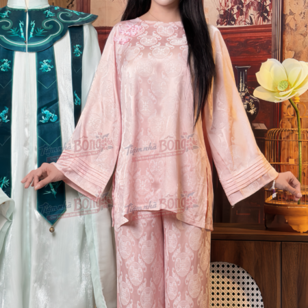 Cho Thuê Set Pháp Phục Hồng Gấm Đồng Tiền 3 Khảm