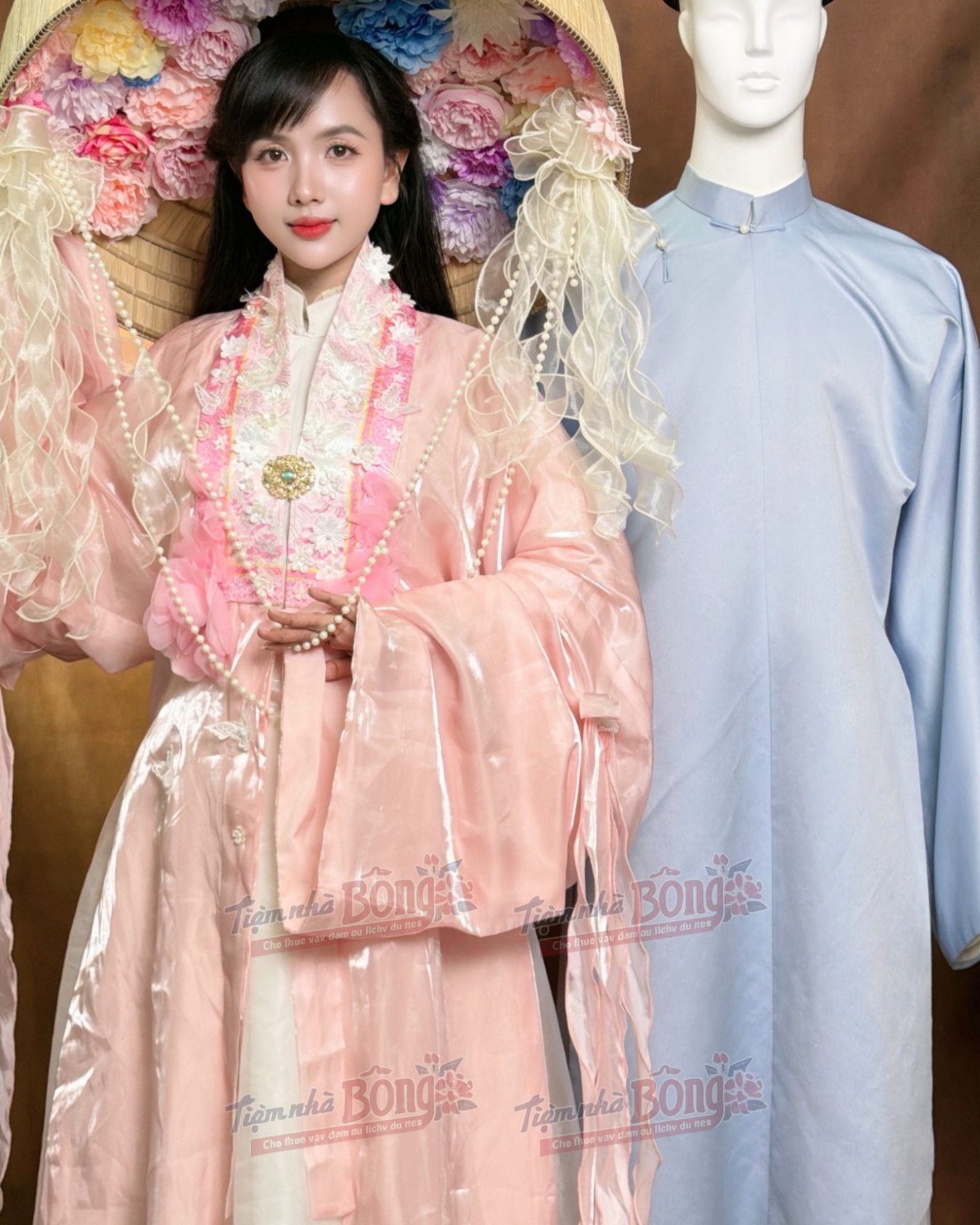 Cho Thuê Áo Nhật Bình Hồng Cổ Hoa Tơ Sống