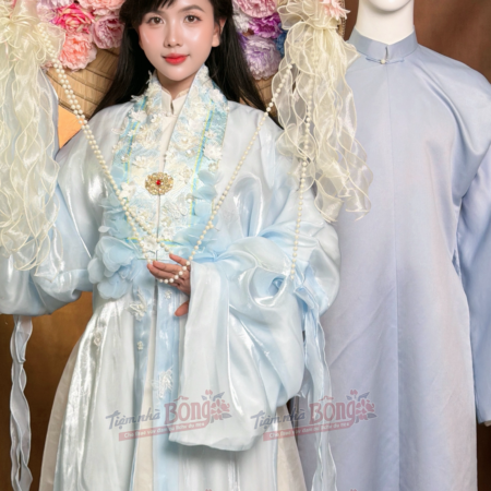Cho Thuê Áo Nhật Bình Xanh Cổ Hoa Tơ Sống