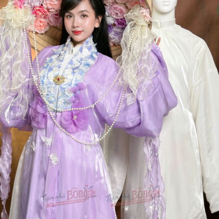 Cho Thuê Áo Nhật Bình Tím Cổ Hoa Tơ Sống