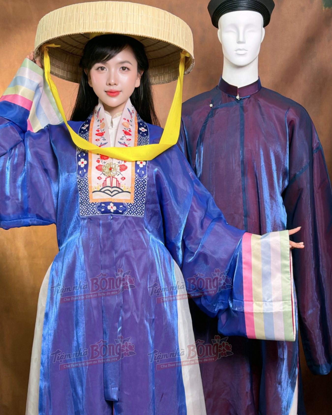 Cho Thuê Áo Nhật Bình Xanh Tím Tơ Sống