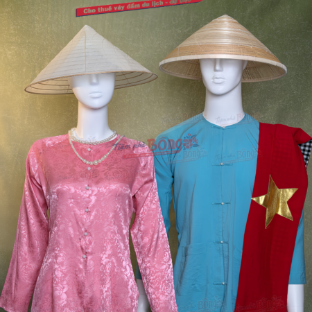 Thuê Áo Bà Ba Nam Xanh Dương Nút Ngọc