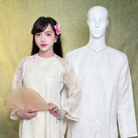 Cho Thuê Áo Dài Bưng Quả Nam Voan Kính Xẻ Tà