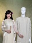 Cho Thuê Áo Dài Bưng Quả Nữ Kem Viền Cổ 3 Nút Hoa