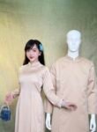 Áo Dài Bưng Quả Nữ Kem Cổ Trụ Trơn